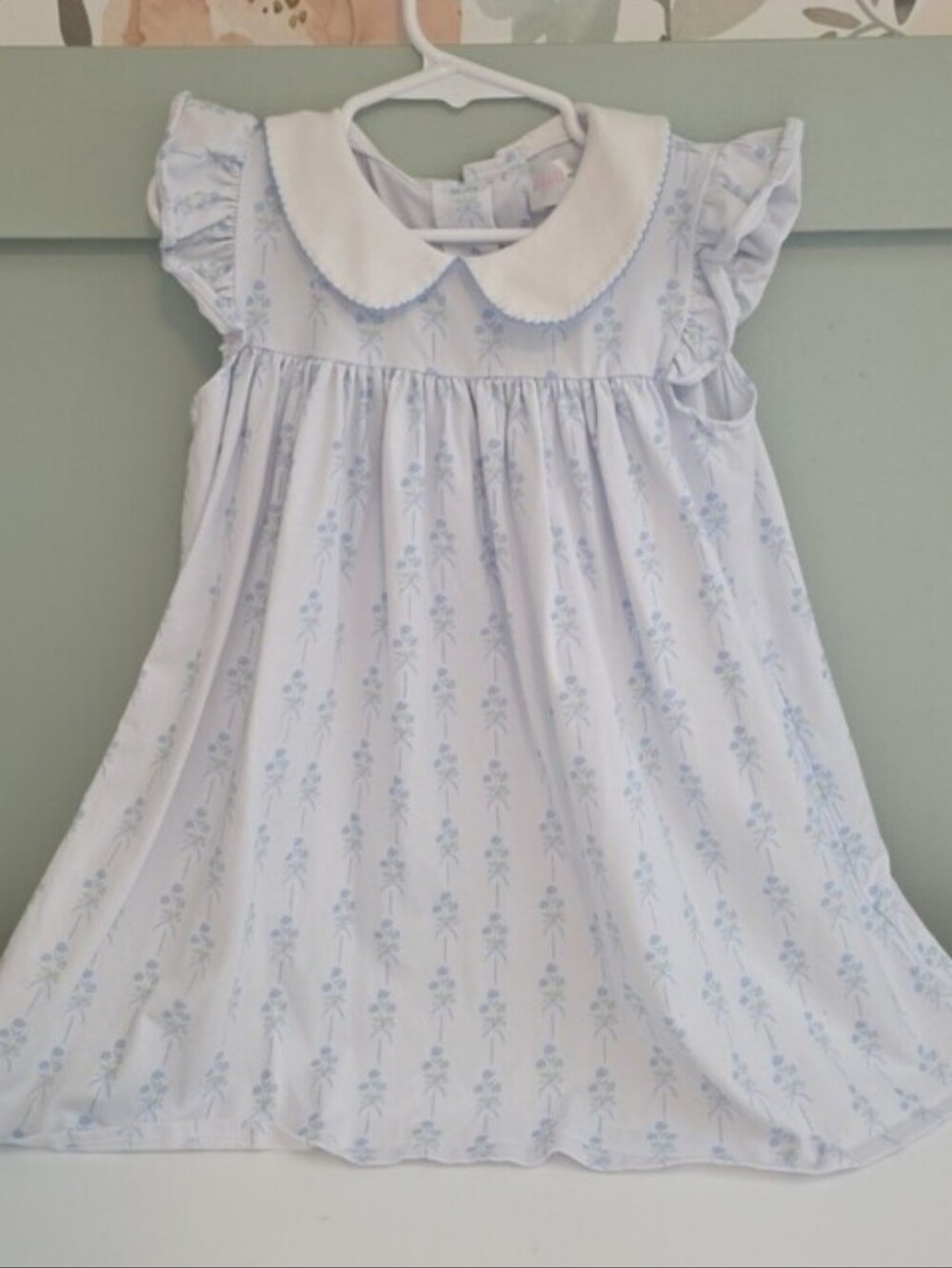 Cecil And Lou 4t White Dress with Light Blue Floral Print Smocked Brand
